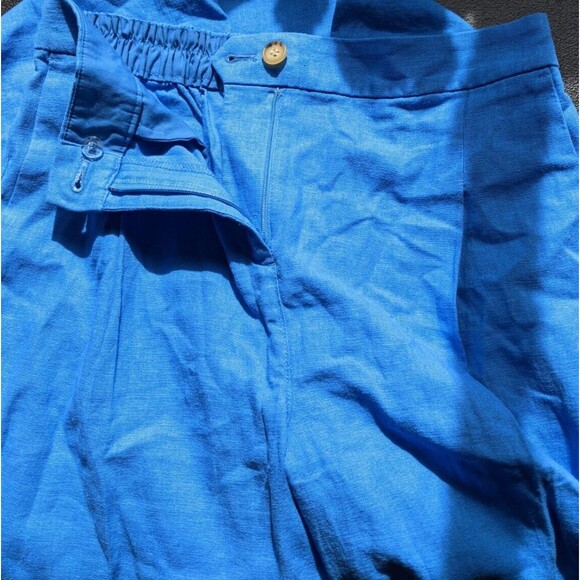 J. Crew Women's Pants Blue Wide Leg Pleated Elastic Back Linen Blend Size 6 - Picture 9 of 12